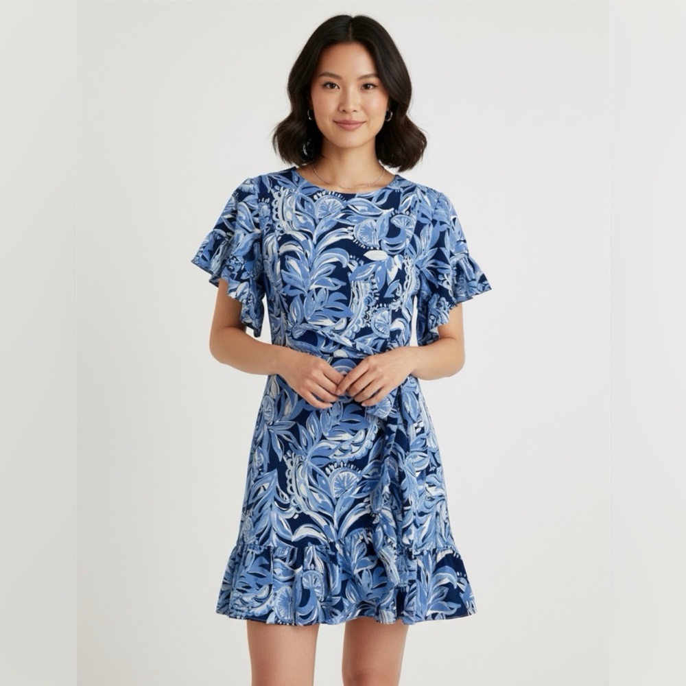 Lilly Pulitzer Blue and White Floral Short Sleeve Dress